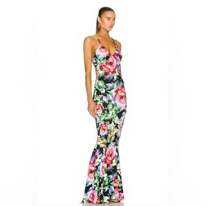 NWOT Norma Kamali Low/Open Back Slip Mermaid Fishtail Gown in Rose Garden